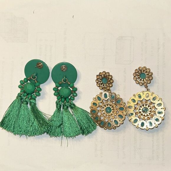 H&M Teal/Gold tone Earrings.New Without Tag - Picture 6 of 6